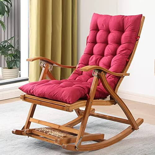 Klappbarer Relaxsessel aus Holz mit Fußstütze, bequemer Schaukelsessel mit Polsterung, bequemer Schaukelstuhl für die Terrasse auf dem Balkon, verstellbare Rückenlehne (Farbe: Rot)