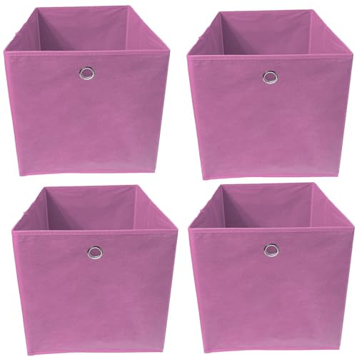Vixzoid Aufbewahrungsbox Stoff 4er Set 33x38x33cm Faltbox Faltbare Faltkiste mit Fingerloch für Kallax Regale oder Schrank Regal Spind Einsatz Boxen (Rosa)