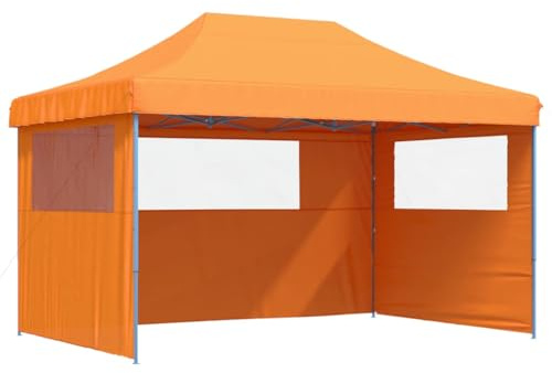 vidaXL Foldable Party Tent Pop-Up with 3 Clear Windows, Garden Marquee Canopy in Vibrant Orange, Easy Setup Outdoor Pavilion for Events, Waterproof Polyester Cover, Powder-Coated Steel Frame