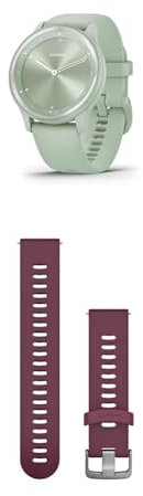 Garmin vívomove Sport, Hybrid Smartwatch with up to 5 days battery life, Cool Mint & Quick Release Band (20 mm) - Berry with Stainless Steel