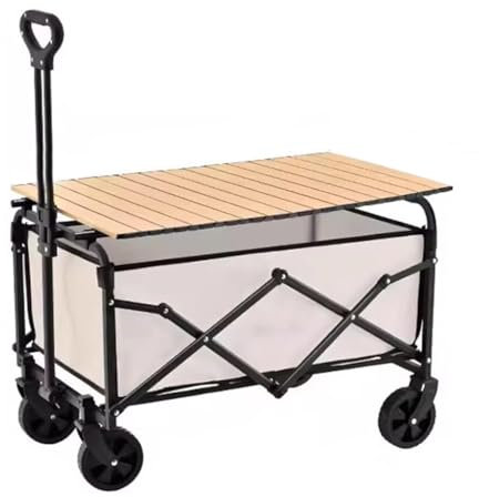Strandwagen Mit Sitzbank Faltbar Gartenwagen Faltbar Handwagen Klappbar Transportkarre Klappbar Leicht Schwerlast Gartenwagen Auf Rädern Für Camping Sport Outdoor Einkaufen(/Khaki,180L)