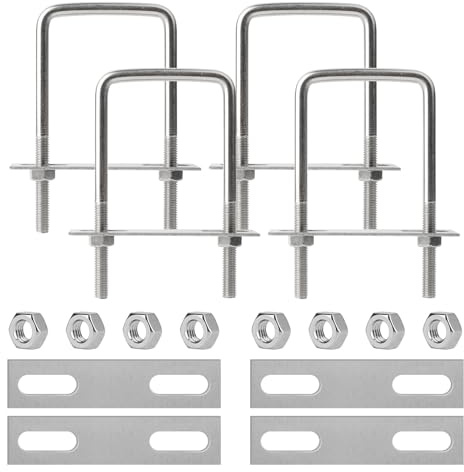 4 Piezas Pernos U M8, 60 x 120 mm Perno Cuadrado en U de Acero Inoxidable, Pernos Forma U M8, con 8 Tuercas y 4 Placas de Estructura, para Plomería, Instalación Solar Fija, Tracción de Automóviles