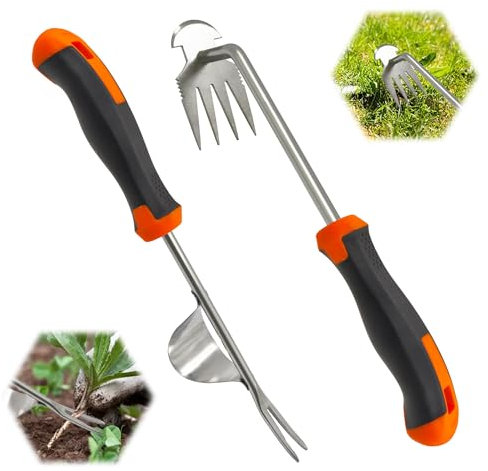 TINA Unkrautstecher Edelstahl mit Stiel 2 Stück Fugenkratzer Unkraut Entferner Gerät Unkrautjäter Handjätgerät Unkrautgabel Garten Wurzeljäter Gartenwerkzeug zum Graben Jäten Umpflanzen Entwurzeln