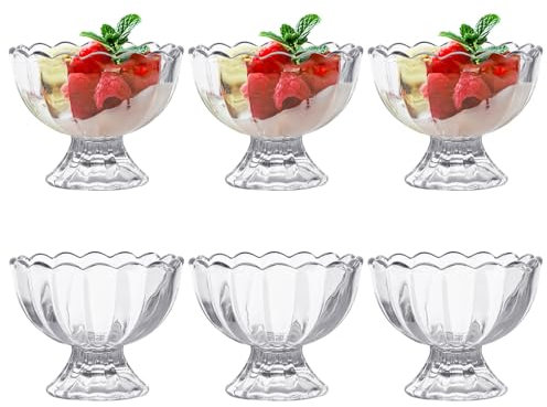 ICEBLUEOR Set of 6 Glass Dessert Bowls,120ml Clear Ice Cream Bowls, Sundae Glasses, Prawn Cocktail Glasses, Glass Trifle Bowl Serving Bowl for Ice Cream, Desserts, Pudding, Fruit, Appetizer, Salad