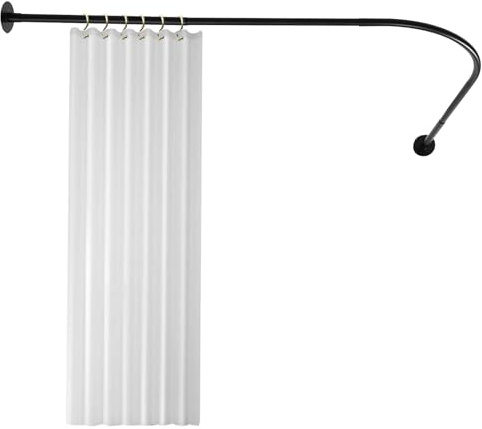 Duschdraperistång L-form, duschdraperi med stång, rostfritt stål duschdraperi vinkelstänger, expanderbar 60 x 99 cm, för upphängbart duschdraperi badkar och dusch, svart