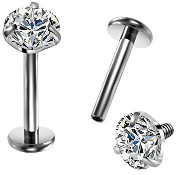OUFER Lip Piercings Stud Bar 16G G23 Solid Titanium Labret Piercing Internally Thread Lip Ring Clear CZ Tragus Helix Piercing Cartilage Earrings