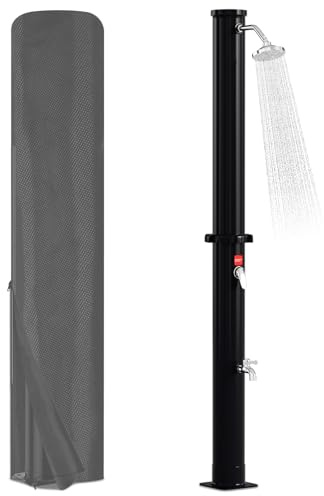 Joparri Ducha solar de jardín, 20 litros, incluye cubierta protectora y cabezal de ducha de 360°, temperatura ajustable hasta 60 °C, ducha exterior para jardín, camping, piscina, color negro