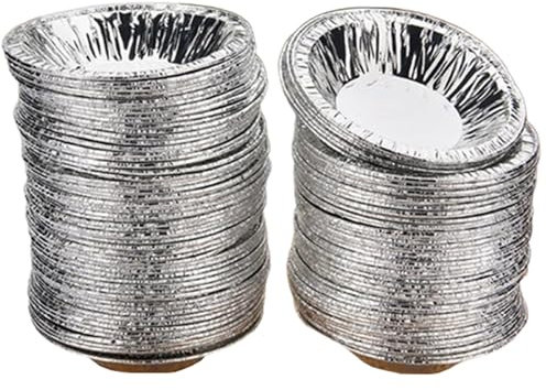 NASSMOSSE Moules de tarte à œufs de 100 pcs, Caps tarteaux en aluminium jetable pour la cuisson, poêle à tarte antiadhésive pour libération rapide