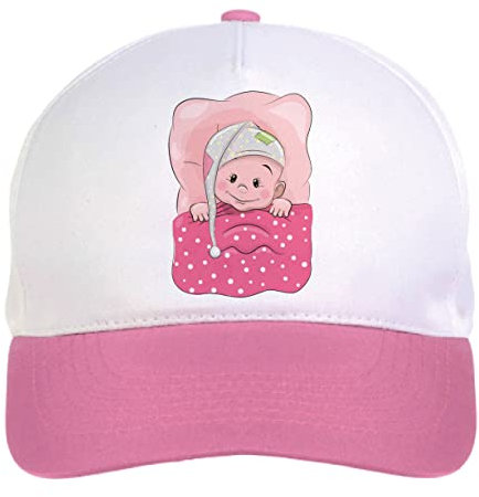 Generico Babymütze für Mädchen ohne Schlaf, Nr. 40, verstellbar, mit Klettverschluss, Farbe Weiß und Rosa, Weiß Rosa, Einheitsgröße
