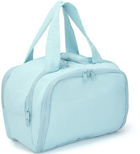 Axcone Trousse de Toilette de Voyage,Légère Ouverte Sac de Toilette,Grande Capacité Imperméable Organisateur de Trousse de Maquillage avec Poignée,Séparation Sèche Et Humide-Blue