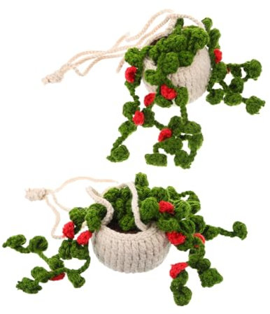 ABOOFAN 2pcs Handmade Knitted Car Mirror Ornament Boho Rear View Mirror Decor for Women Car Accessories Interior