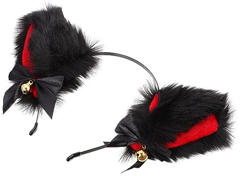 Holibanna Diadema Orejas De Gato Accesorio Pelo Para Cosplay y Fiestas Campana Dorada Color Negro Material Peluche