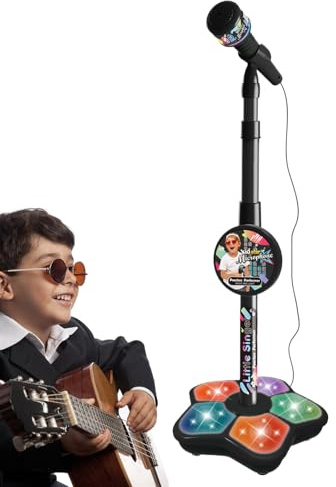 Mikrofon mit Ständer für Kinder, Mikrofon Stand für Kinder, mit Lichtern | Karaoke-Maschine, Verstellbarer Ständer - mit Mikrofon mit Mikrofon - Mädchen - für - kabellos für Kinder b
