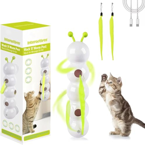 BomKra Wusel Wurm Katzenspielzeug - Wuselwurm Katzenspielzeug Interaktives, Smart Motion Katzen Spielzeug Mit Wurmdesign, Wand & Fenster Montiert Katzen Spielzeug mit Pelziger Schwanz (Weiß)