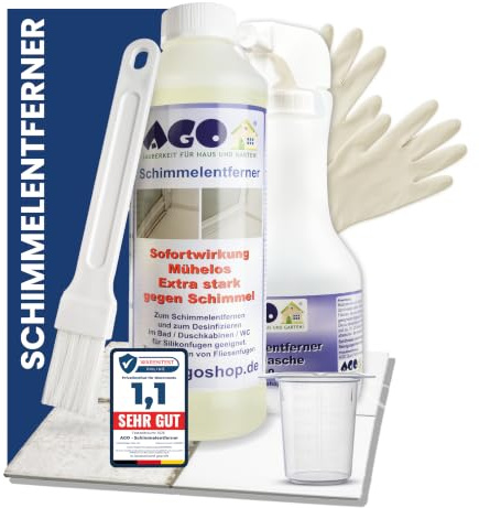AGO Set 2in1 Profi Schimmelentferner – hochkonzentriertes Anti Schimmel Mittel für Wand, Bad, Dusche und Silikonfugen zum Sprühen und Pinseln – 0,5 l