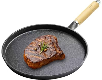 BOYIFEIJIE Gusseisenpfanne, Unbeschichtete Eisenpfanne,Bratpfanne mit Holzgriff, Cast Iron Pan, Steakpfanne Gusseisen Bratpfanne, Runde Pfanne Gusseisen für alle Herdarten inkl Induktion- 20 CM