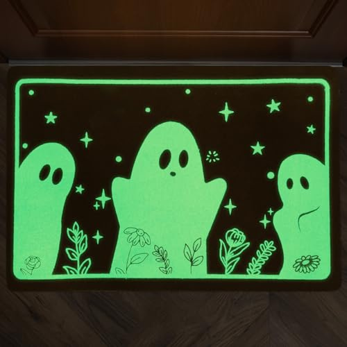 Halloween Fußmatte,60*40CM Halloween Geist Fußmatte Lustige Badematten Teppiche im Dunkeln Leuchtende Horror Teppiche Rutschfeste Geister Türmatte Halloween Deko Innen für Badezimmer,Küche,Raumdeko