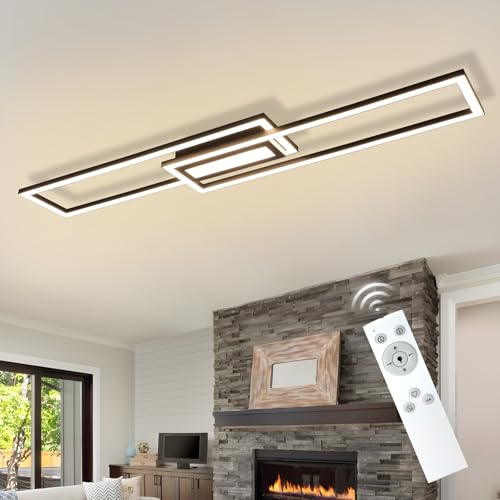 Homefire LED Deckenlampe Wohnzimmer Deckenleuchte 95cm - 50W Küchenlampe | Modern Wohnzimmerlampe Dimmbar mit Fernbedienung Schwarz Schlafzimmerlampe mit Memory-Funktion für Schlafzimmer Küche