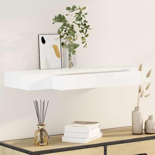 HaoChrymec Wandregal mit Schublade aus MDF, Schwebendes Regal für Wohnzimmer, Küche, Badezimmer, Weiß, 80 x 25 x 8 cm