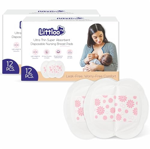 Littloo Ultratunna bröstkuddar för amning – 12 st (förpackning med 2) | superabsorberande, individuellt förpackade, läckagesäkra och mjuka | Lätt, vattentät och andningsbar