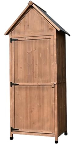 Wooden Potting Bench - Outdoor Storage Shed with Waterproof Roof Fir Wood Garden Cabinet Vertical Tool Locker Unit Brown Shelves for Garden Tools & Accessories