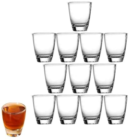 12 stycken snapsglas glas, 35 ml/3 cl shotglas av klart glas med tjock botten, transparent shot-glas, små likörglas, diskmaskinssäker tjock bas, för familjebarer, semesterprylar