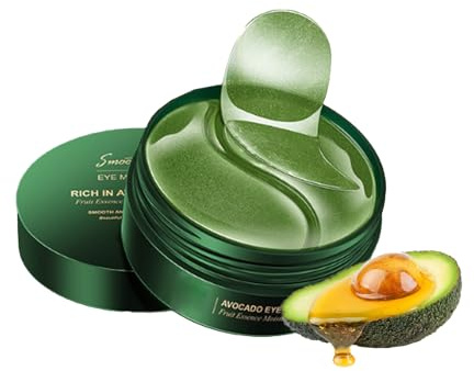 60 Stück Avocado Augenpads, Eye Pads Gegen Augenringe & Falten, Eye Patches mit Hyaluron und Kollagen, Hyaluronsäure Augenmaske für Männer und Frauen, Augenringe entfernen