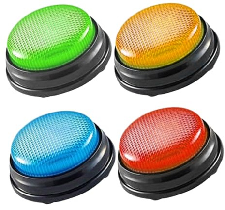 JOINPAYA Pulsador De Concurso Interactivo 4 Botones De Timbre De Respuesta para Niños, Tamaño Mediano, Plástico Duradero, Colores Variados, para Juegos Educativos y Actividades Escolares En Grupo
