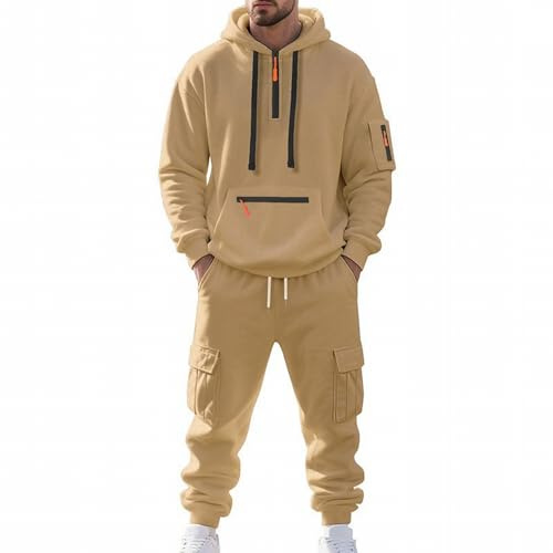 MSIYOW Tuta Uomo Completa Felpe con Cappuccio e Pantaloni Tute Sportive Invernale Jogging Tuta Casual(M, Kaki)