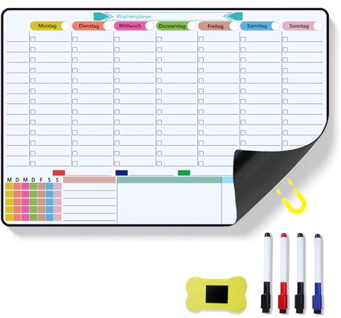 LgowithU 60×40cm Magnetischer Wochenplaner Abwischbar, Magnettafel Kühlschrank, Wiederverwendbarer Monatsplaner, Whiteboard Wochenplan für die Familie, Ernährungsplanung, To-Dos und Arbeit