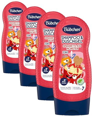 Bübchen Shampoo & Duschgel Spaghetti-Eis-Monster, 230ml (Packung mit 4)