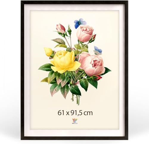 MG Design Bilderrahmen 61 x 91,5 cm – Posterrahmen mit Schwarz Hochprofil-Holzrahmen und bruchsicherem Acrylglas, mit Passepartout, Hoch & Quer mit verstärkter Wandaufhängung