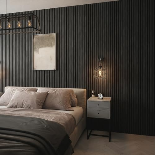 Acoustic Slatted Wall Panels 240 x 60cm – Charcoal Black | Sound Absorbing Wooden Slat Panels for Noise Reduction, Modern Interior Wall & Ceiling Panels for Home, Office & Studio (1 Single Piece)