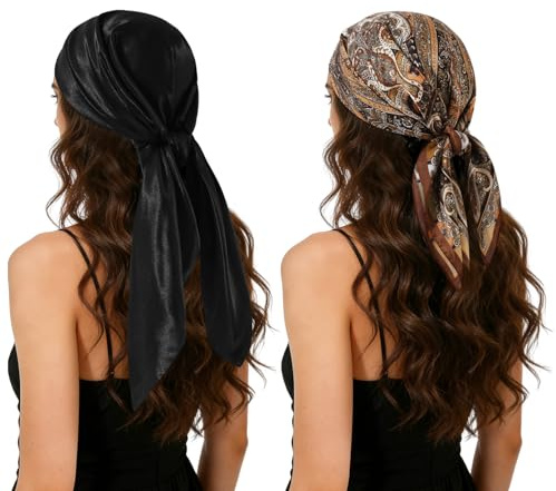 GERINLY Black Head Scarf for Women, Western Satin Neck Scarf Top, Cowgirl Hair Wrap, Designer Brown Bandana Scarves