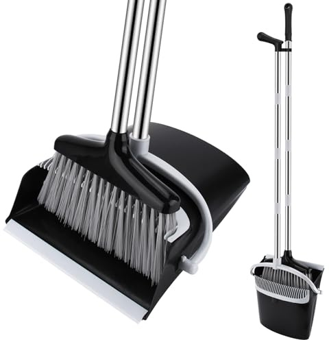 TOSUTO Escoba y Recogedor Plegable con Mango Extensible (123 cm) -Juego de Escoba y Recogedor para Interior/Exterior,Cocina,Garaje,Limpieza eficaz con diseño Moderno en Color Negro y Gris