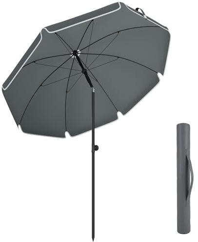 Outsunny Parasol de Plage 1,5 m Inclinaison Hauteur Réglable Gris Foncé