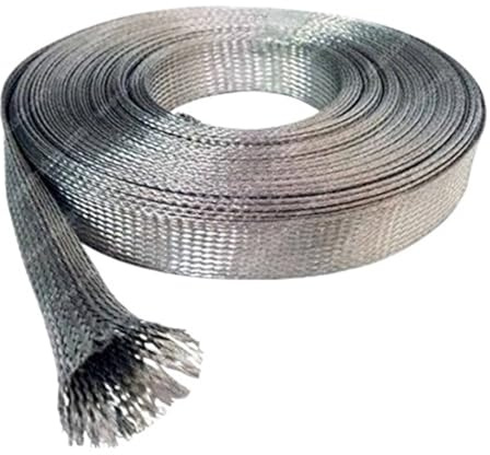 Flat copper braided cable Copper Shield Network 2mm-10mm Cable Sleeve Braided Anti-interference for Power, audio, speaker Metal sheath(Copper tin plating,8mm)