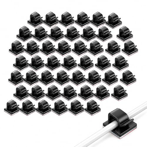 50 PCS Adhesif Clips Câbles, Attache Cable Adhesif Clips Cable, Gestion Câbles Bureau Maison Décorations, Accroche Cable Clip Cable Adhesif, Dimensions 15x14mm Noir