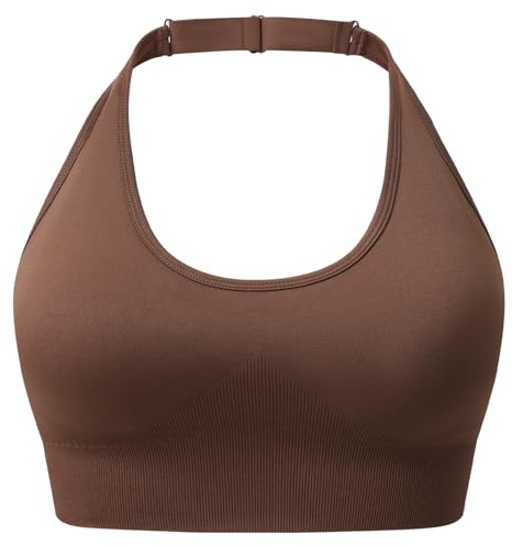 SUNSESS Halter Neck Sports Bras Women Wirefree Crop Tank Top Removable Pads | Seamless Medium Support Leisure Stretch Open Back Comfort Sleep Yoga Bralette