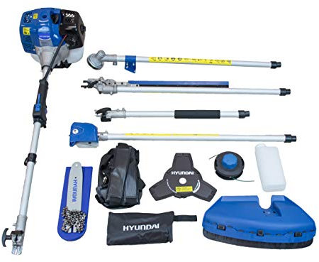 Hyundai Desbrozadora Multifunción 4 en 1 para Jardinería Completa - Herramienta de Corte con Eje Desmontable para Versatilidad - Cortacésped a Gasolina 42,7 CC para Alta Eficiencia de Trabajo