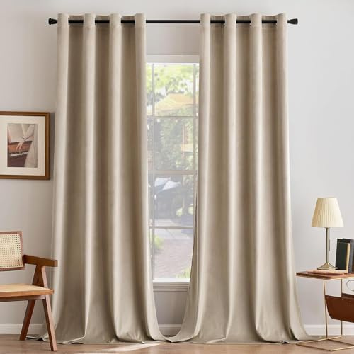MIULEE Tende Velluto Beige per Interni Tenda Moderne, Eleganti Tenda per Camera da Letto Salotto e Soggiorno, 2 Pezzi Tende Oscuranti Termiche per Interni Velluto con Occhielli L 140 x A 245 CM