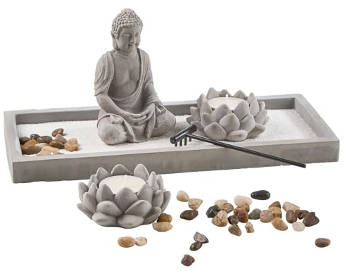 BUTLERS Meditationsgarten 29x12x15 cm Zement - Secret Garden - | Farbe Grau - Japanischer Garten für Wellness - Tischgarten für Schreibtische