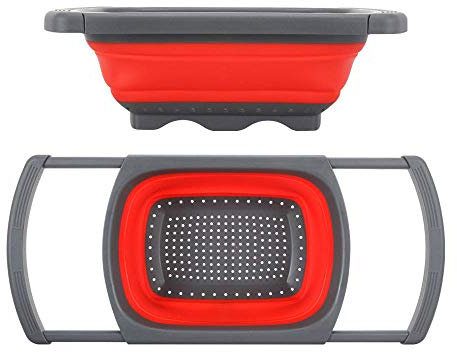 Nanxin Coladores Cocina, Escurridor Extensible, Colador de Cocina de Silicona Plegable Cesta de Comida Vegetal Fruta sobre el Lavabo con Asas Estirables