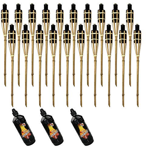 Moritz 20x Bambusfackeln Fackel 60 cm Standard Natur + 3X 1000ml Lampenöl Gartenfackel Ölfackeln Garten Deko Öllampe Wegleuchte