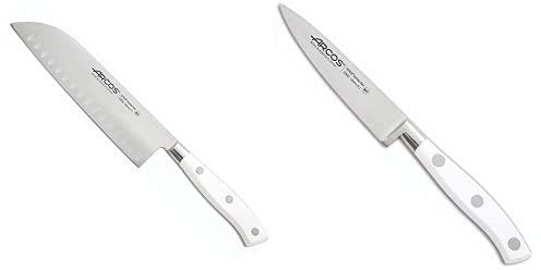Arcos Riviera Blanc Cuchillo Santoku, 180 mm (estuche) + Riviera Blanc Cuchillo mondador, 100 mm, color Blanco