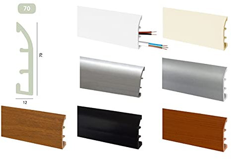 ZOCCOLINO BATTISCOPA PVC CAVO, FUNZIONE PASSACAVO VENDITA AL METRO IN BARRE 2mt (BIANCO)