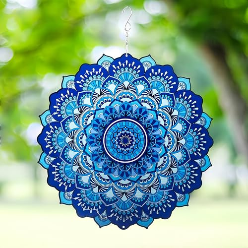 Windspiel Hofkunst Gartendekoration 3D Edelstahl Metall Skulpturen kinetische hängende Whirligigs Blau Mandala Dekorationen Hinterhof Außen Indoor Outdoor Terrasse Ornamente Freiraum Windmühle