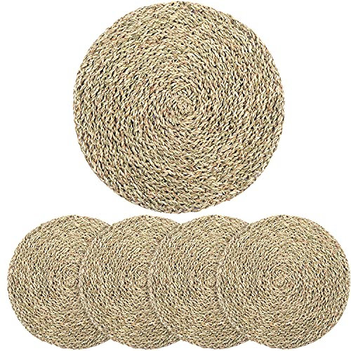 Table Mats Set of 4, Round Placemats, Farmhouse Placemats Set of 4, Boho Placemats, Straw Placemats, Rattan Chargers for Dinner Plates, Woven Placemats, Wicker Placemats, Place Mats Diameter 13.4 in