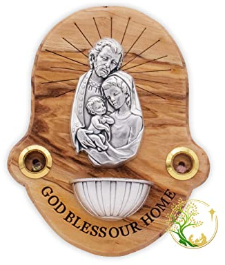 Blessed Holy Water Font for Wall | Holy Family Plaque | Sacred Catholic Holy Water Vessel from the Holy Land