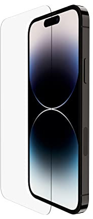 Belkin TemperedGlass iPhone 14 Pro Displayschutz, antimikrobielle Beschichtung, einfache blasenfreie Aufbringung mit enthaltener Positionierungsschale, in Tests nachgewiesener Härtegrad von 9H